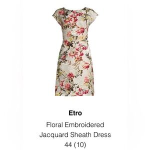 ETRO Floral Embroidered Jacquard Sheath Dress, size 44(8/10), NWT